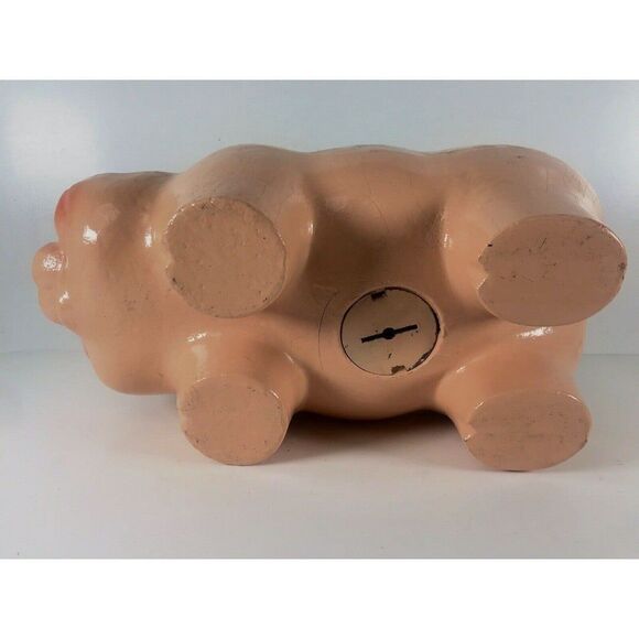 Piggy Bank VTG Molded Wood Fiber Mid Century MOD or Earlier Hand Painted 12.5" - Picture 7 of 8